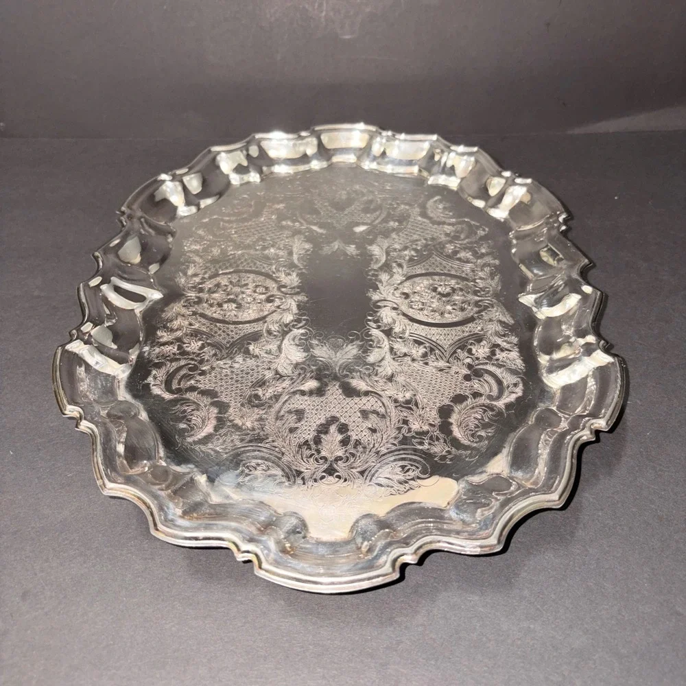 Vtg 1978 LEONARD Silver Plated Chippendale Tray 14